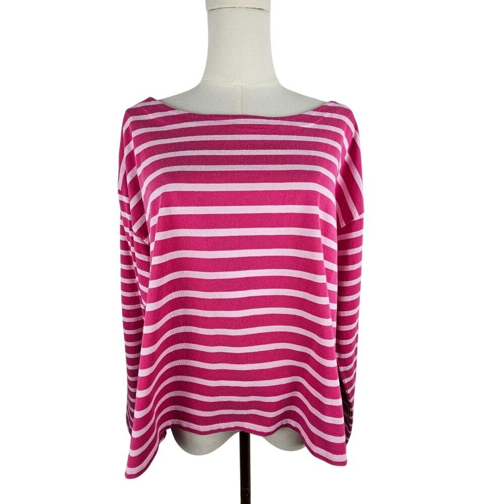 J. Crew Cropped Fit Top XL Striped Cotton Pink White Nautical Knit